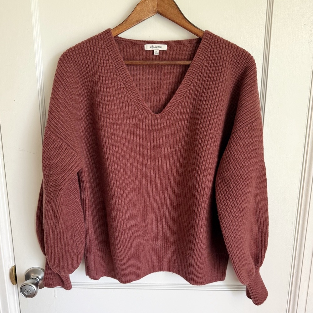 Madewell Thornton Rust/Mauve Balloon Sleeve Ribbed Sweater